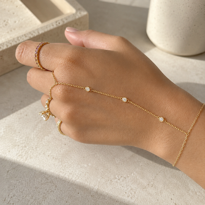 Three Diamond Bezel Hand Chain