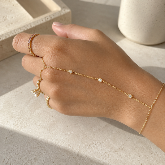 Three Diamond Bezel Hand Chain