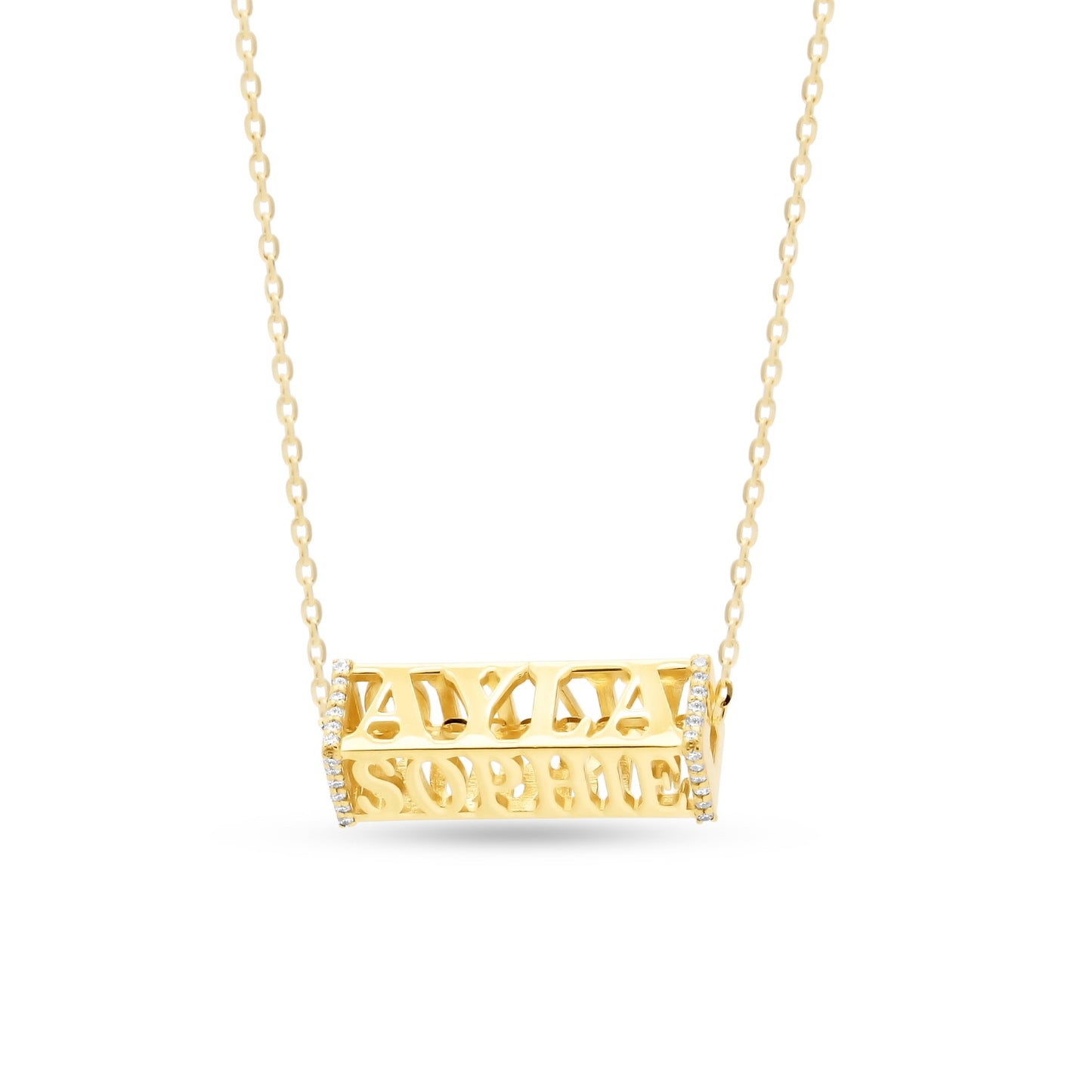 Four Sided Name Necklace With Diamonds