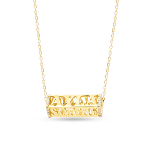 Four Sided Name Necklace With Diamonds