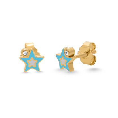 Enamel Star Studs With Diamond Accent