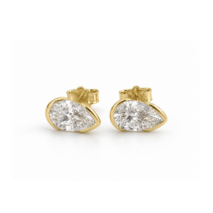 Half Bezel Diamond Pear Studs