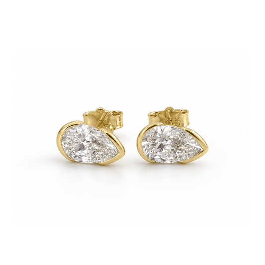 Half Bezel Diamond Pear Studs