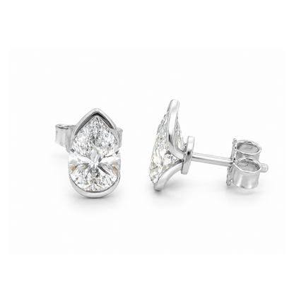 Half Bezel Diamond Pear Studs
