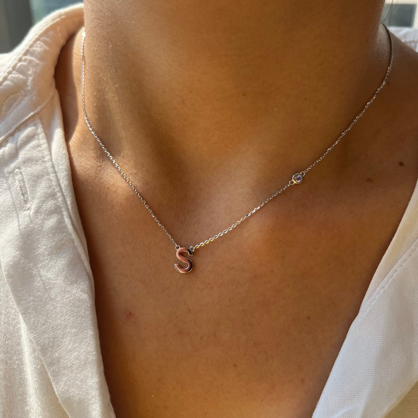 Initial & Birthstone Necklace