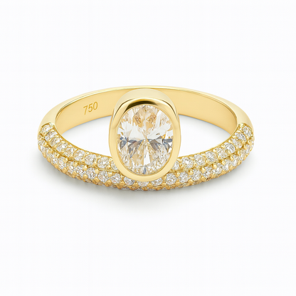Bezel Set Oval Domed Pave Ring