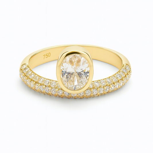 Bezel Set Oval Domed Pave Ring