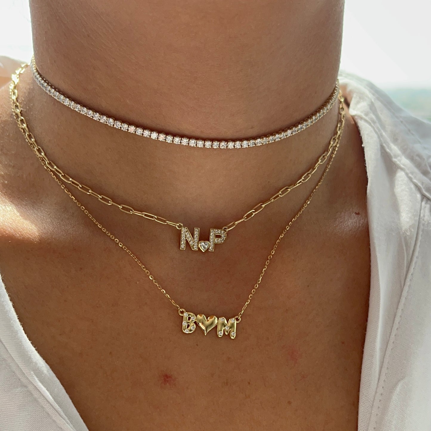 Bubble Initial Necklace With Inlay Diamonds