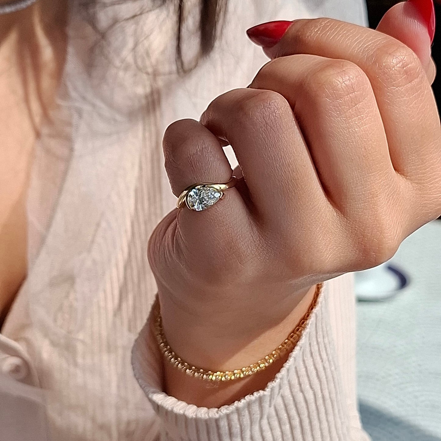 Pear Diamond Pinky Ring
