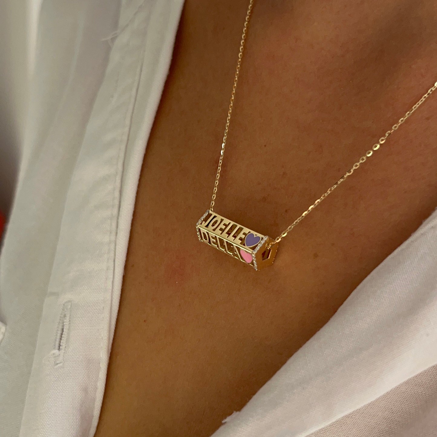 Five sided name necklace with diamonds