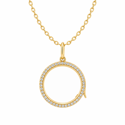 Glass locket with lab grown diamond border 