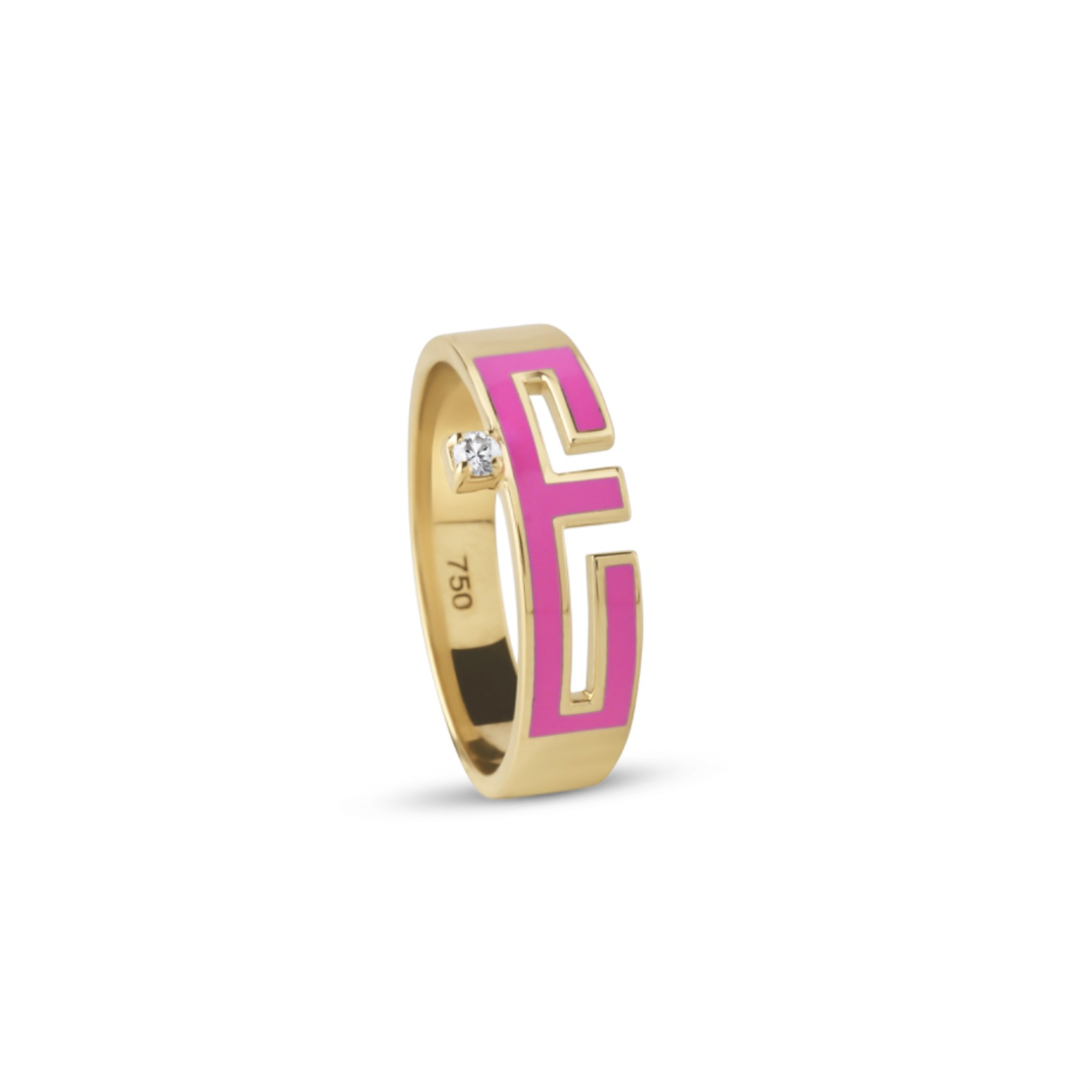 Enamel & Diamond Kufic Arabic Name Ring