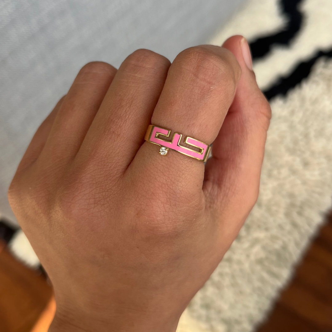 Enamel & Diamond Kufic Arabic Name Ring