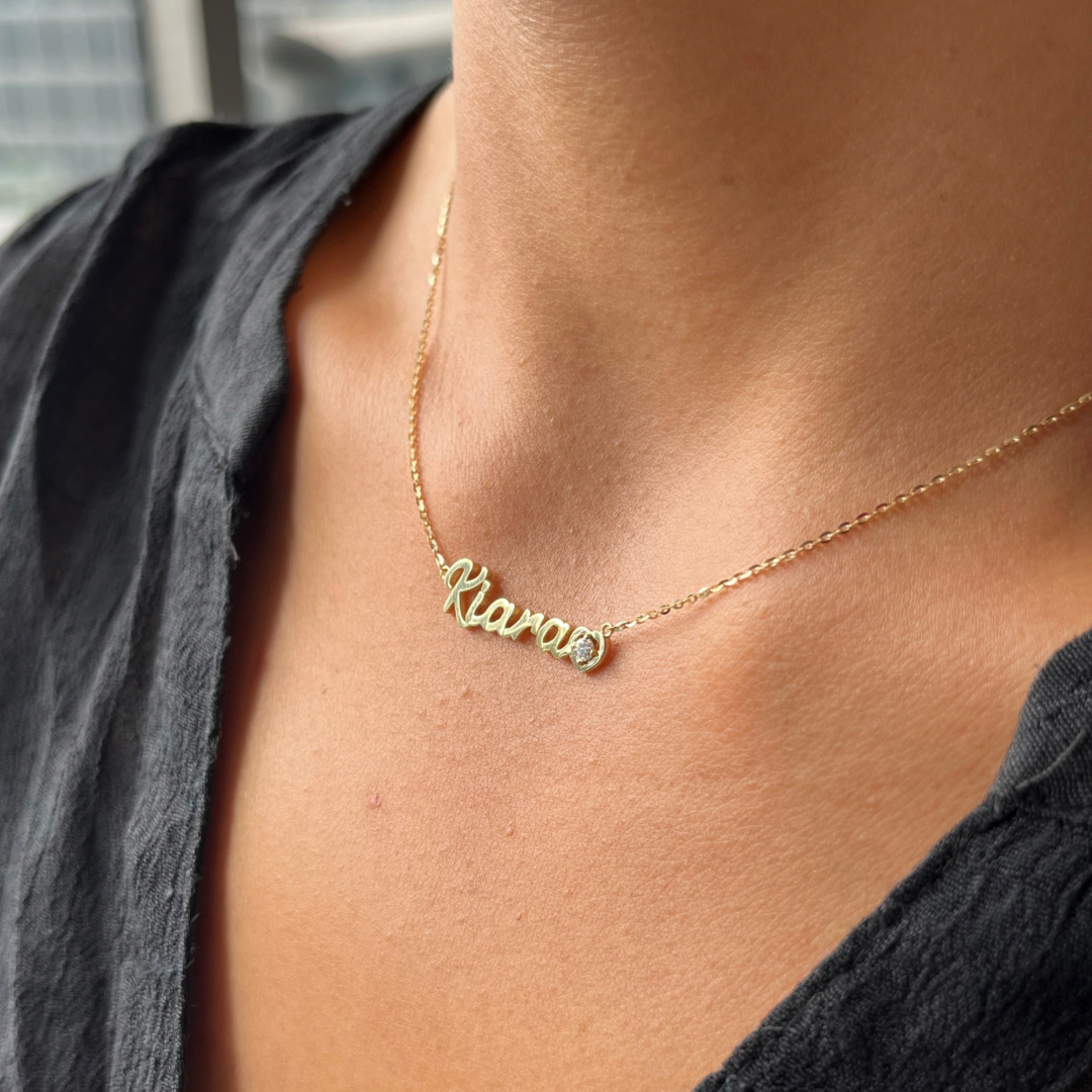 Name Necklace With Diamond Heart