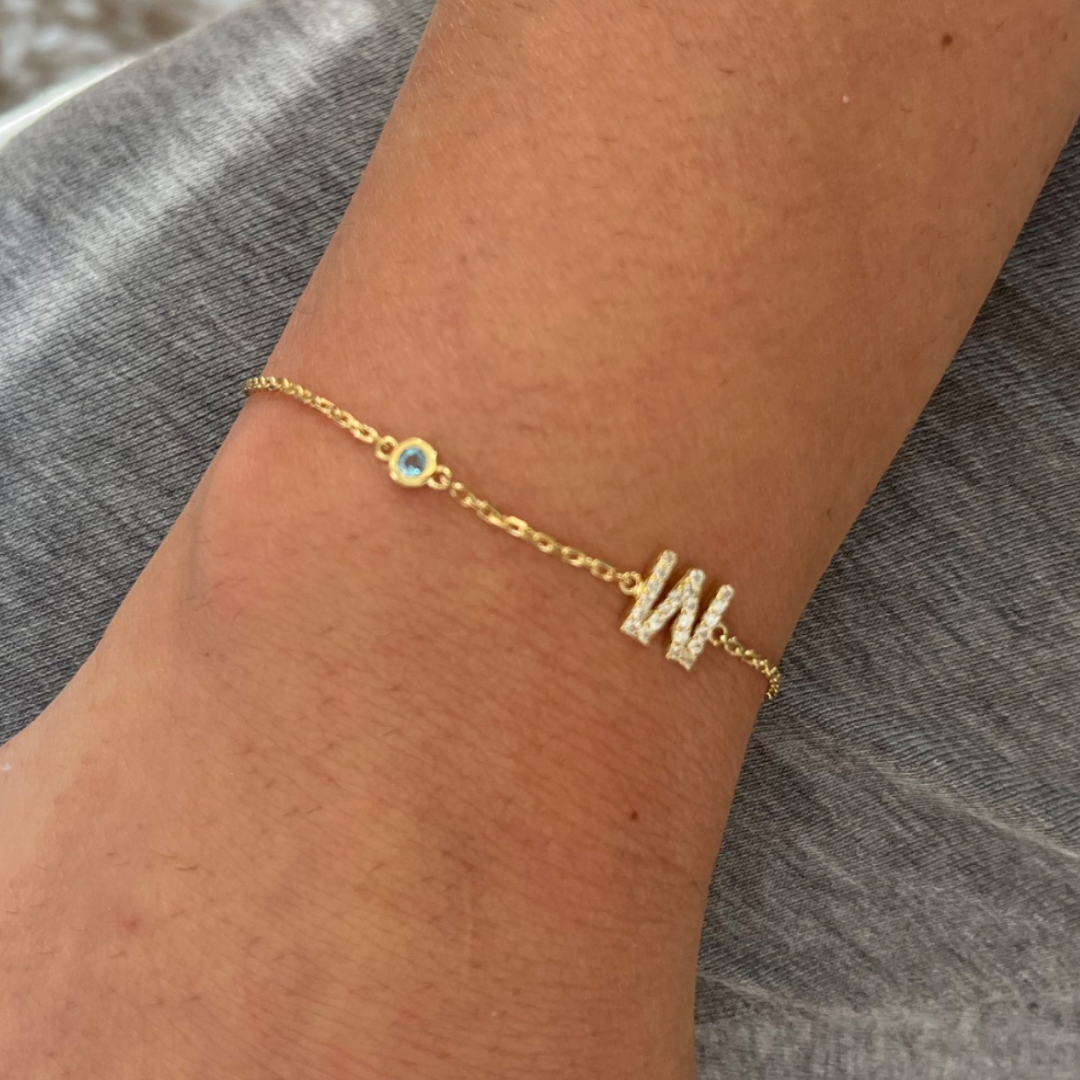 Diamond Initial & Birthstone Bracelet
