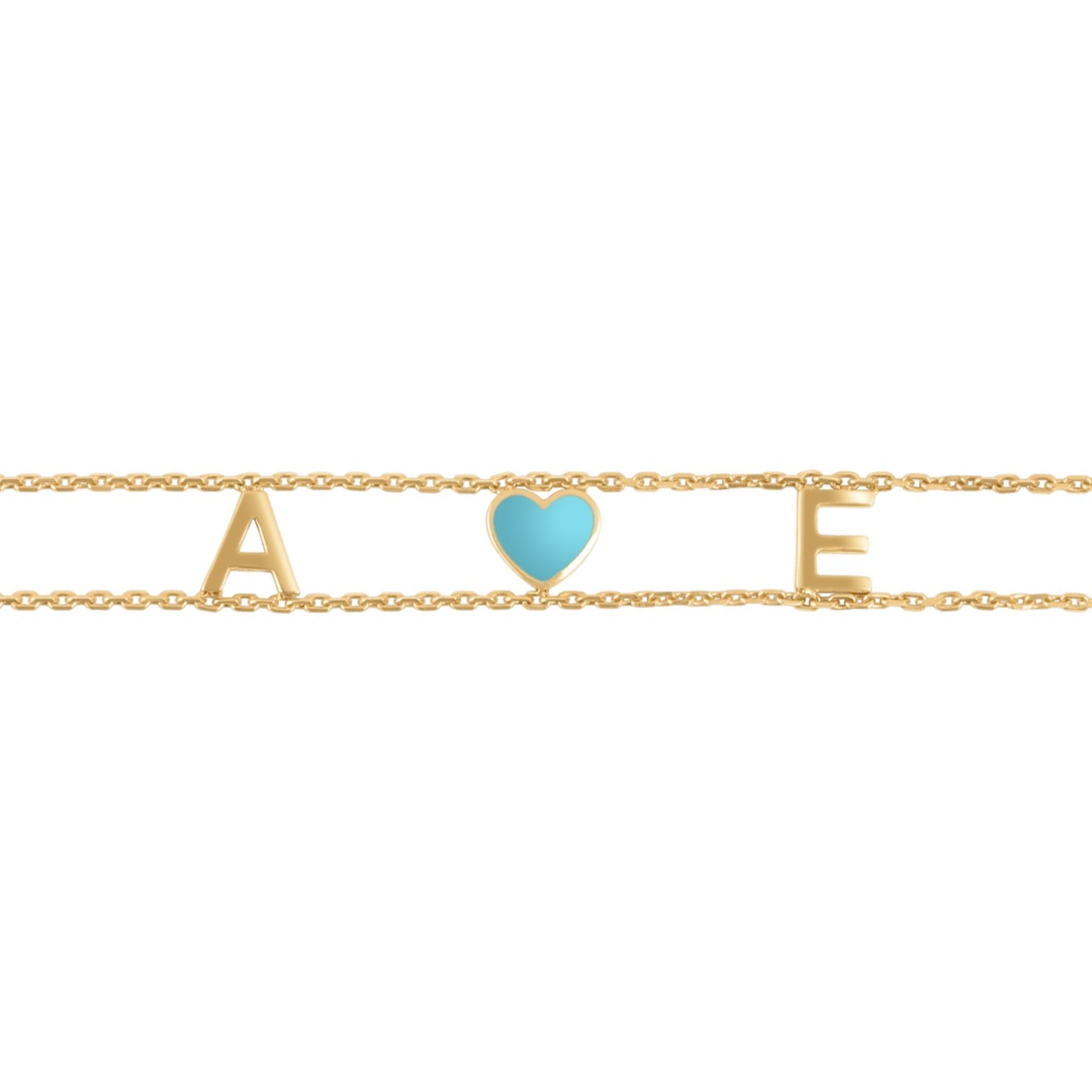 Custom Initial & Enamel Heart Double Chain Bracelet
