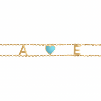 Custom Initial & Enamel Heart Double Chain Bracelet