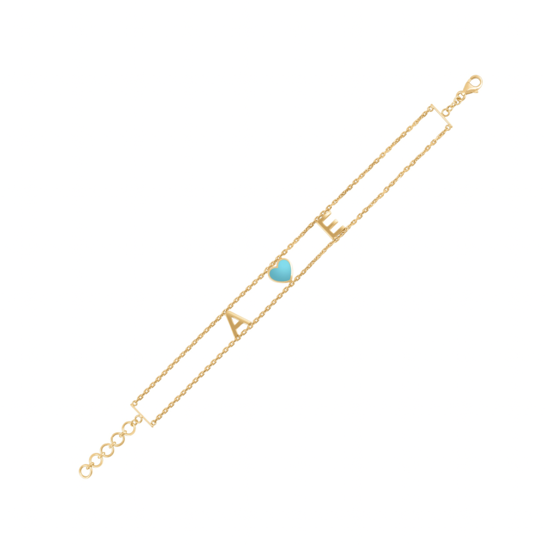 Custom Initial & Enamel Heart Double Chain Bracelet
