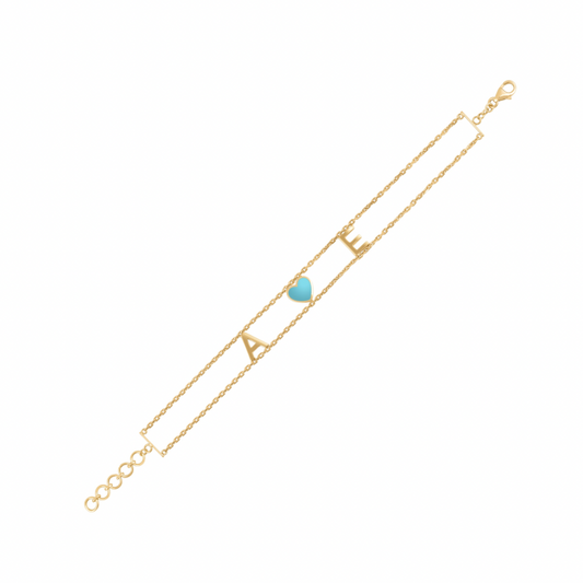 Custom Initial & Enamel Heart Double Chain Bracelet