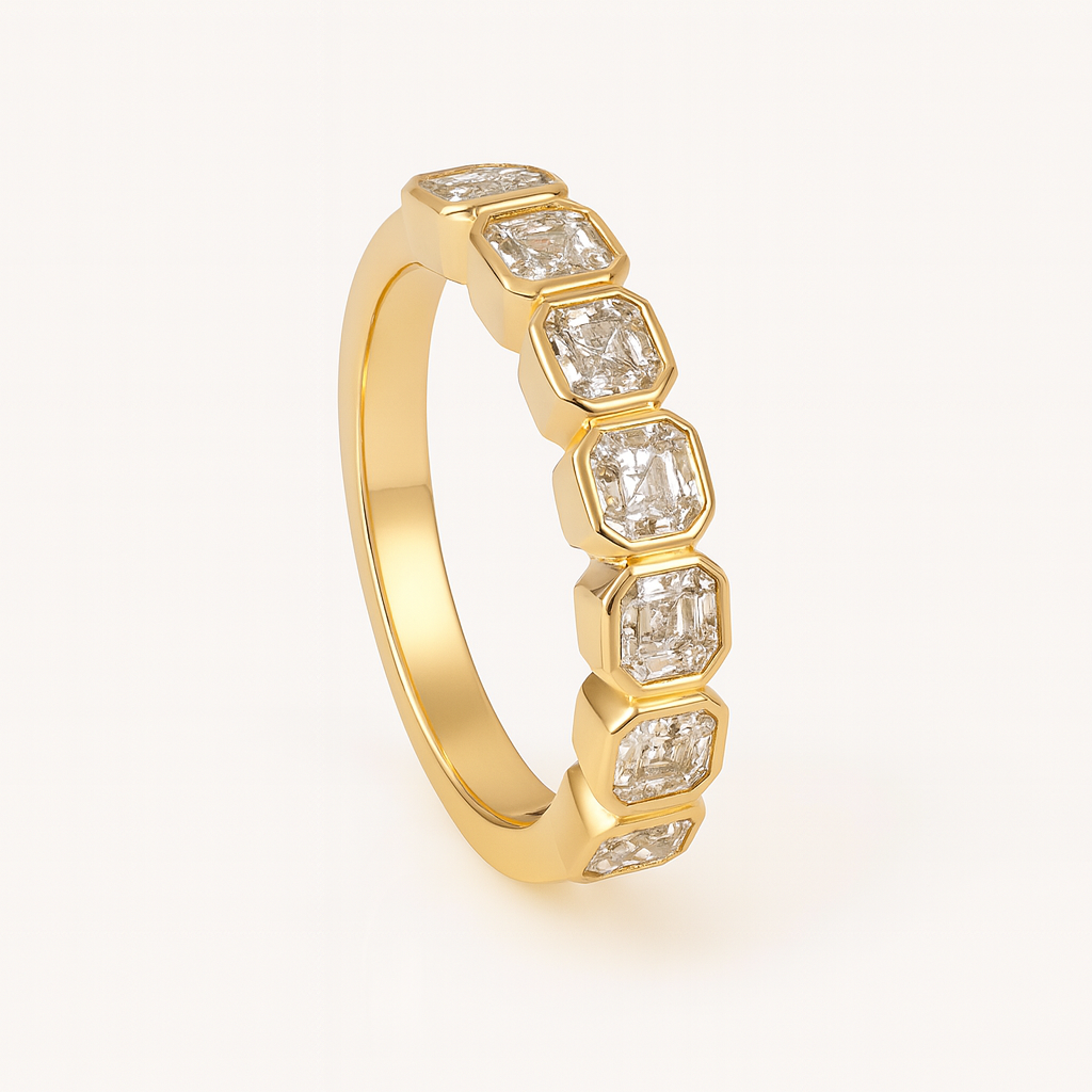 Bezel Set Asscher Cut Diamond Half Eternity Ring