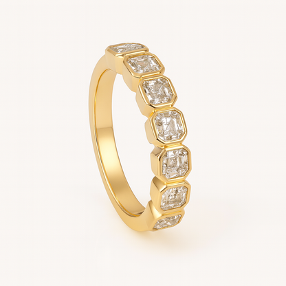 Bezel Set Asscher Cut Diamond Half Eternity Ring