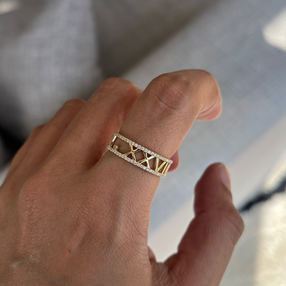 Diamond Roman Numeral Ring