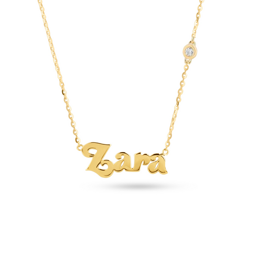 Name Necklace With Diamond Bezel