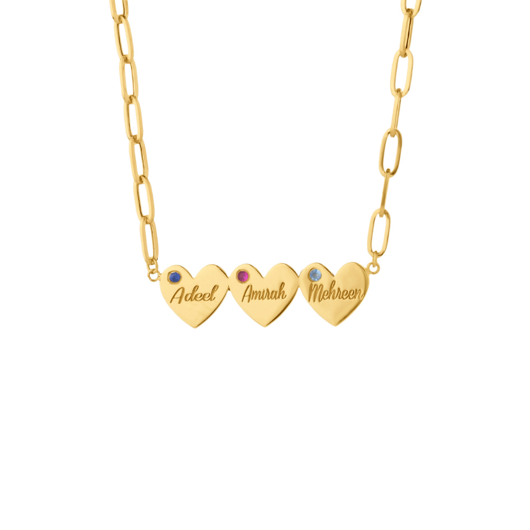 Multi Hearts & Birthstone Paperclip Chain Necklace