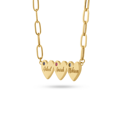 Multi Hearts & Birthstone Paperclip Chain Necklace