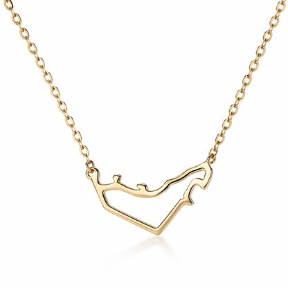 Uae map necklace in 18k gold with enamel border in flag colours 