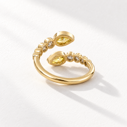 Afterglow 18K gold open bypass diamond ring showing the reverse and bezel settings