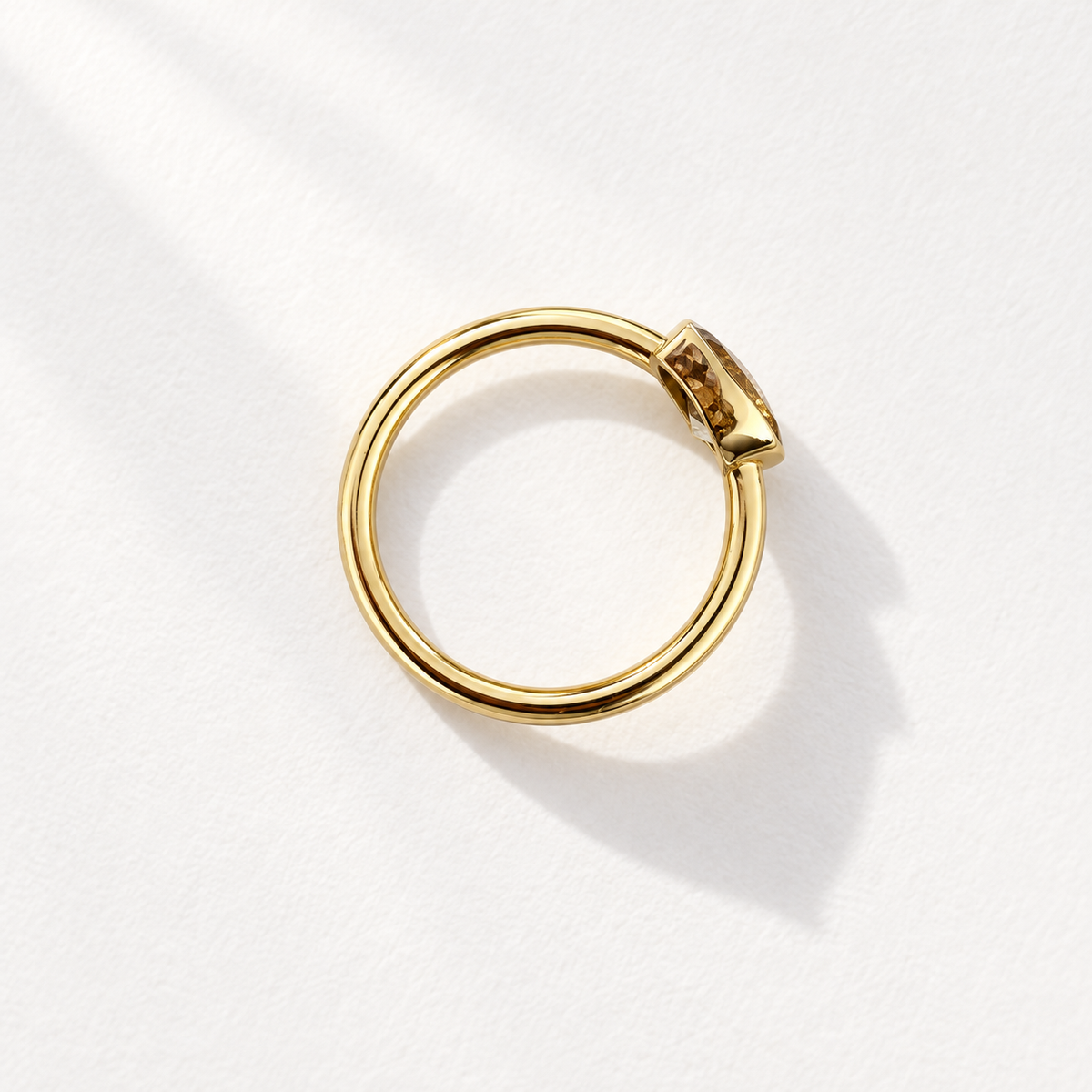 Ember 18K gold brown pear diamond ring, top reverse view