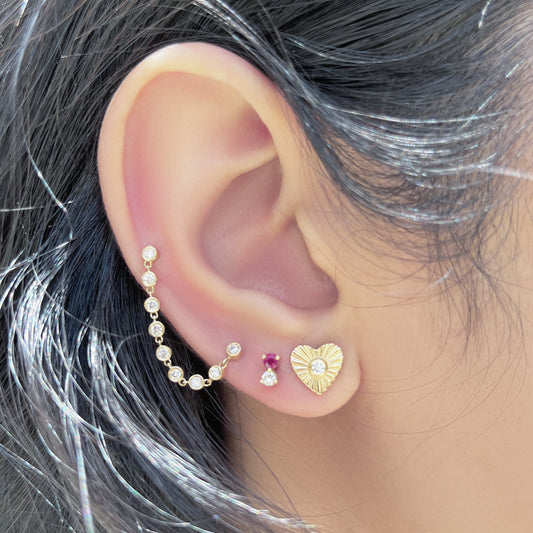 Fluted Diamond Heart Studs