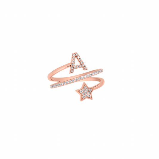 Diamond Initial & Star Coil Ring