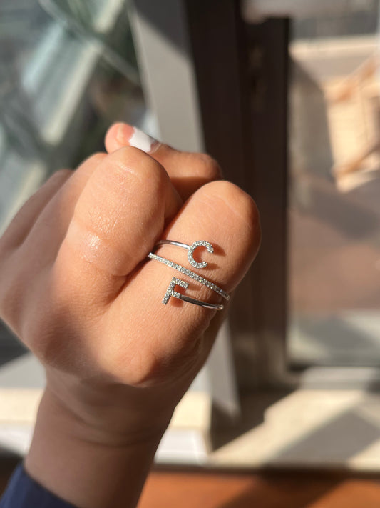Two Diamond Initial Coil Ring