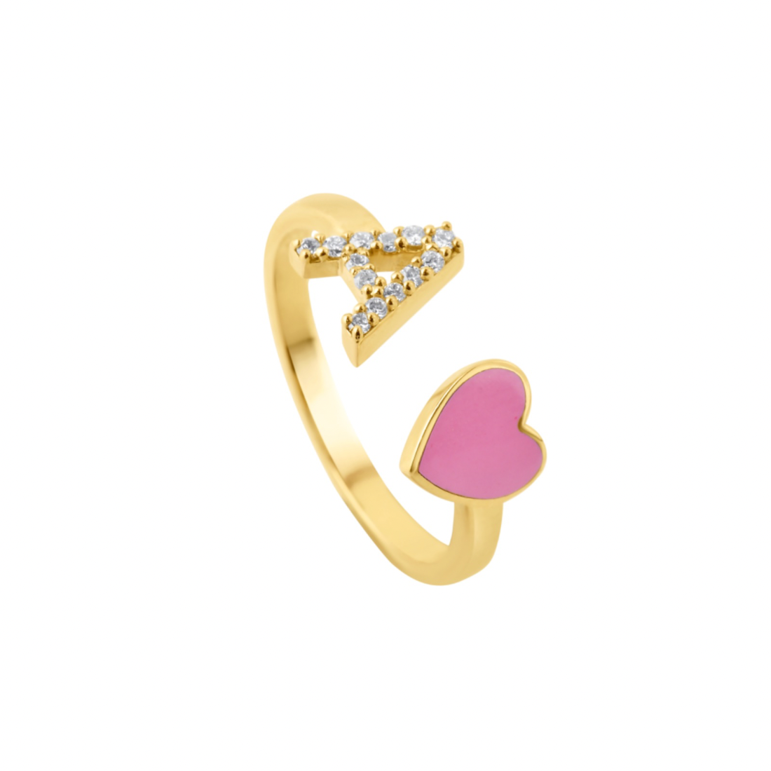 Diamond Initial & Enamel Heart Ring