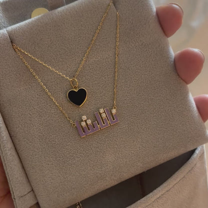 Kufi Enamel Arabic Name Necklace With Diamonds