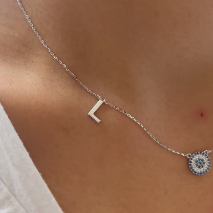 Initials and Sapphire and Diamond Evil Eye Necklace