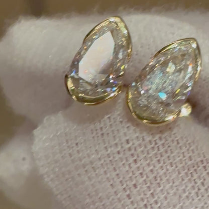 Half Bezel Diamond Pear Studs