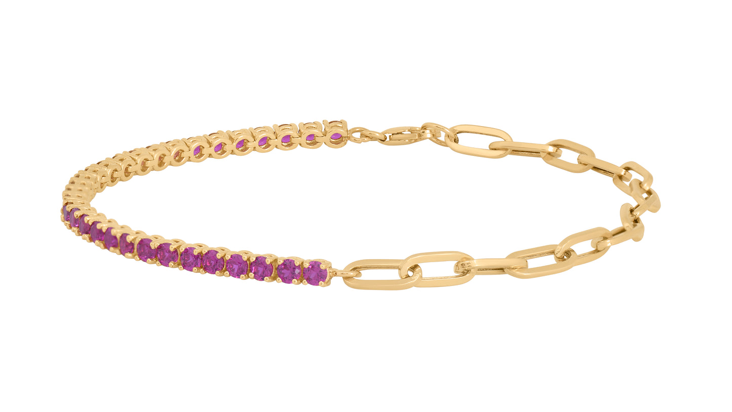 Half Gemstone Half Paperclip Tennis Bracelet