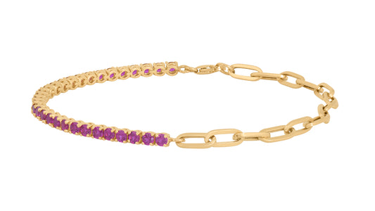 Half Gemstone Half Paperclip Tennis Bracelet