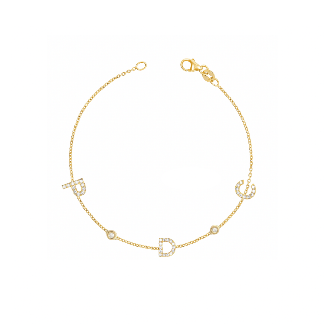 Three Diamond Initial And Diamond Bezel Bracelet