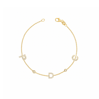 Three Diamond Initial And Diamond Bezel Bracelet