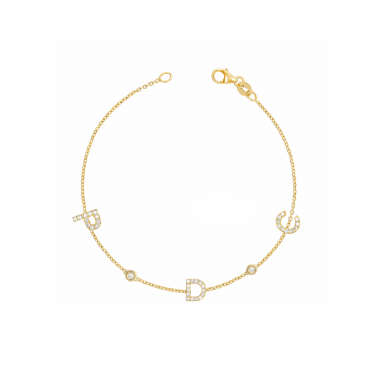 Three Diamond Initial And Diamond Bezel Bracelet