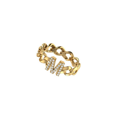 Cuban Link Diamond Initial Ring