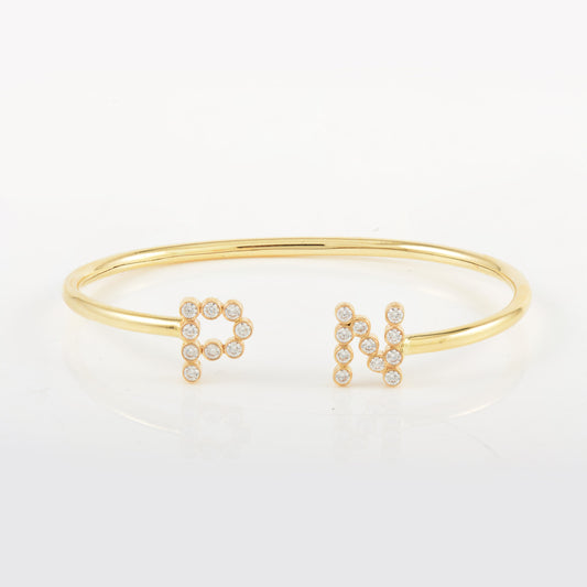 Bezeled Diamond Initials Bangle