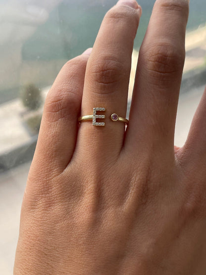 Diamond Initial & Birthstone Ring