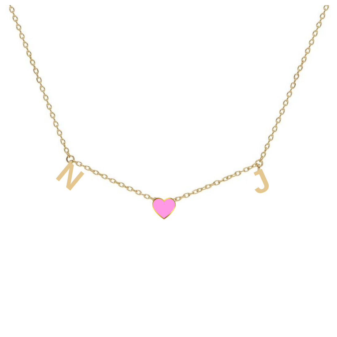 Two Gold Initials & One Enamel Heart Necklace
