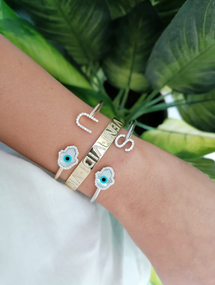 Diamond Initial and Hamsa Hand Bangle