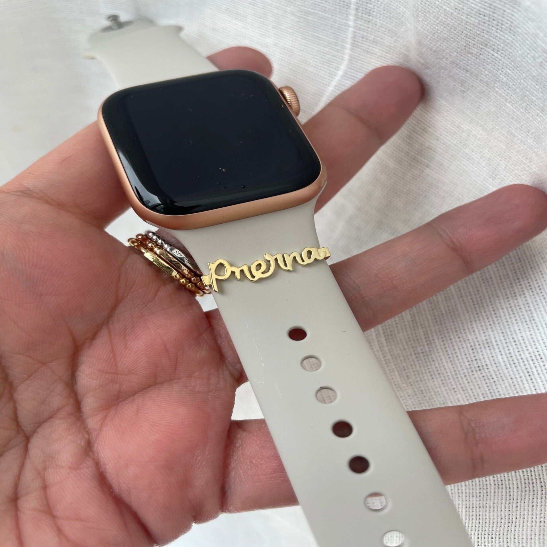 name sliding charm for apple watch.